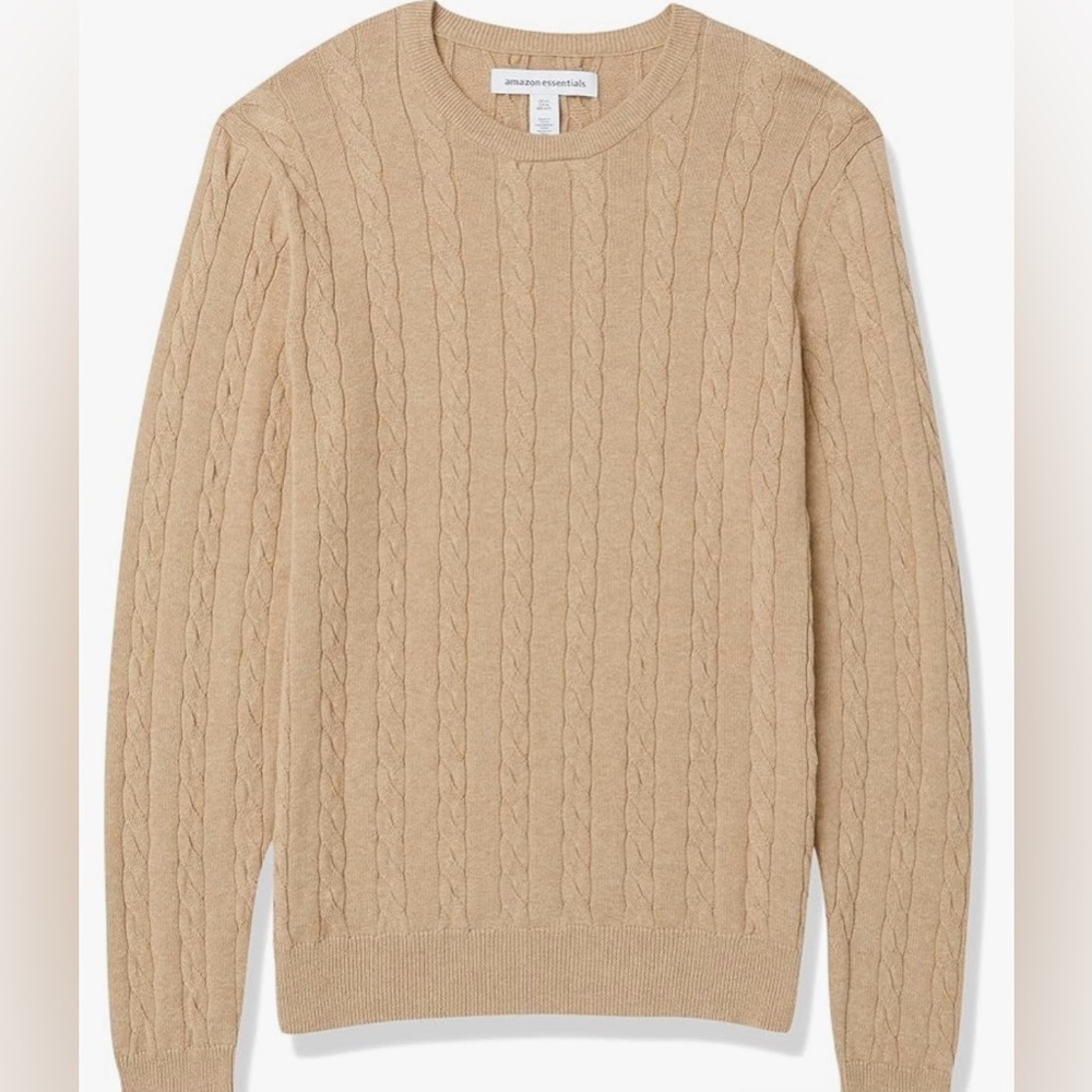 Amazon Essentials Men's Medium Crewneck Cable Cotton Sweater.